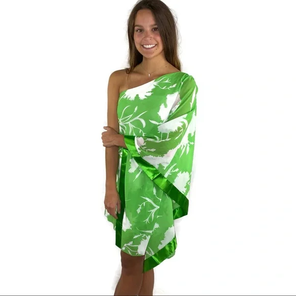 green emerald velvet dress Printed Tie Waist One Shoulder Maxi Dress Light Green / XL